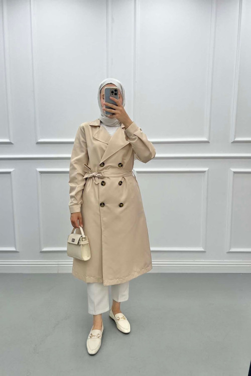 Double Breasted Trench Coat Beige