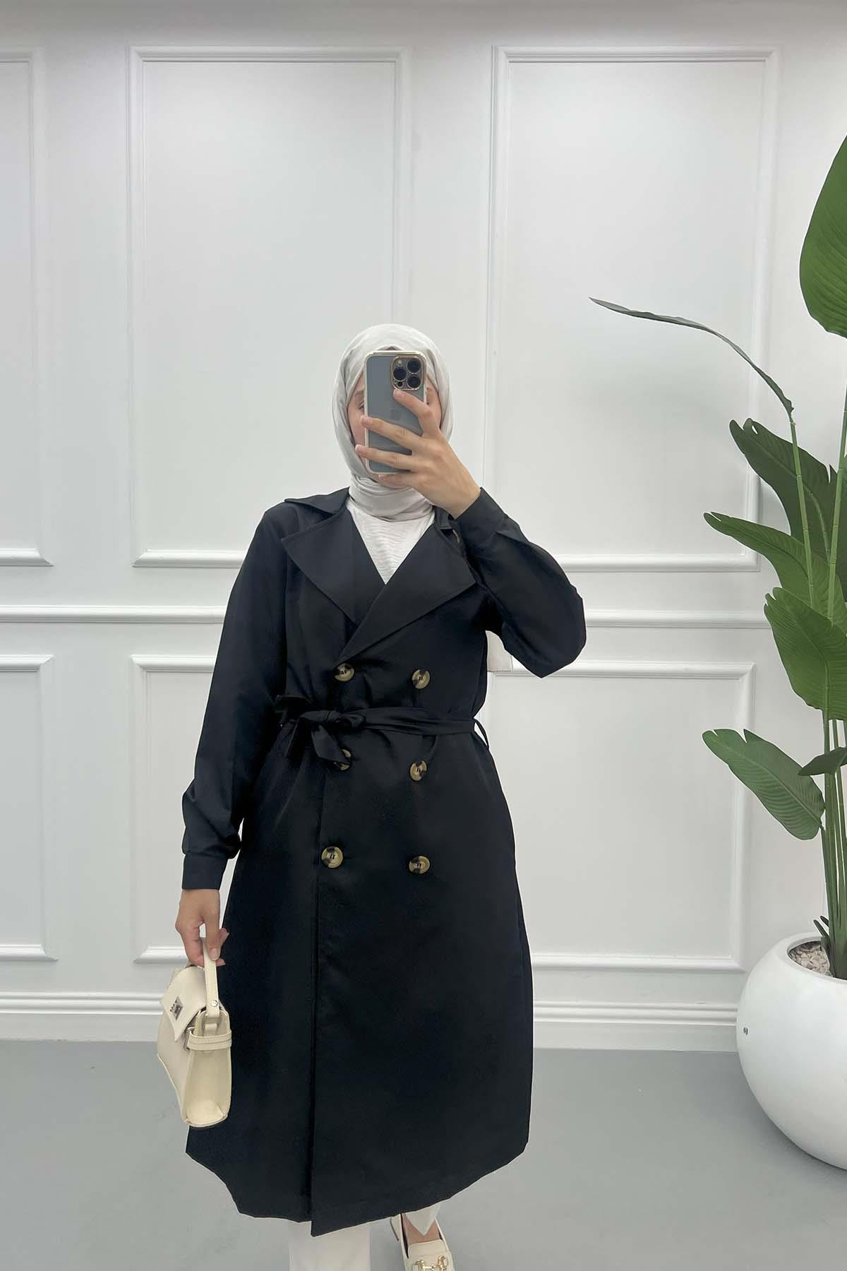 Double Breasted Trench Coat Black