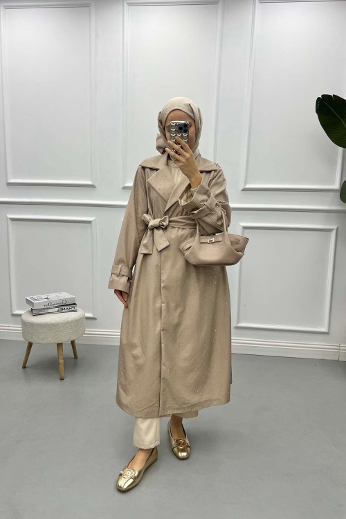 Trench Coat Beige with Small Stones