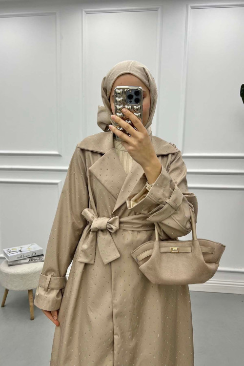 Trench Coat Beige with Small Stones