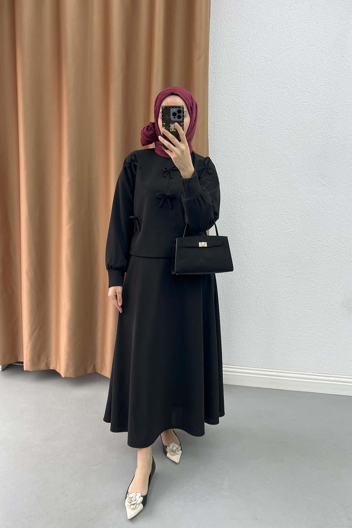 Ribbon Skirt Suit Black