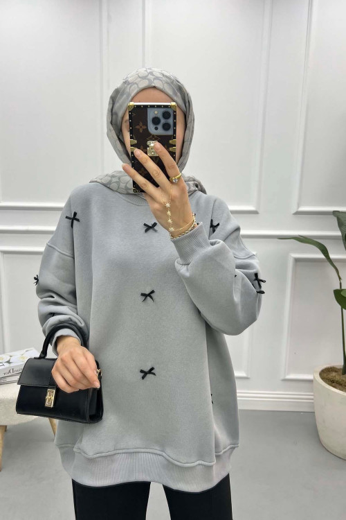 Ribbon Sweatshirt Light Grey