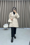 Belted Leather Trench Coat Beige