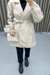 Belted Leather Trench Coat Beige