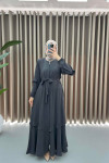 Belted Ruffle Abaya Anthracite