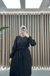 Belted Ruffle Abaya Black