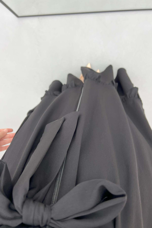 Belted Ruffle Abaya Black