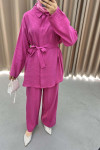 Belted Shirt Set Fuchsia