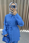 Belted Shirt Set Blue