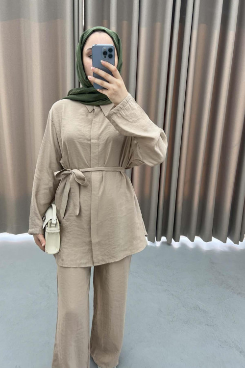 Belted Shirts Set Milky Coffee