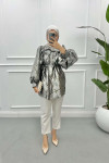 Belted Jacquard Jacket Silver