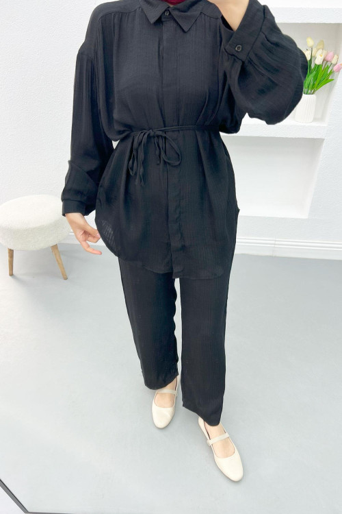 Belted Trouser Suit Black