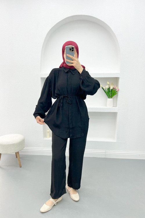 Belted Trouser Suit Black