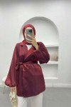 Belted Shiny Jacket Burgundy