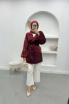 Belted Shiny Jacket Burgundy