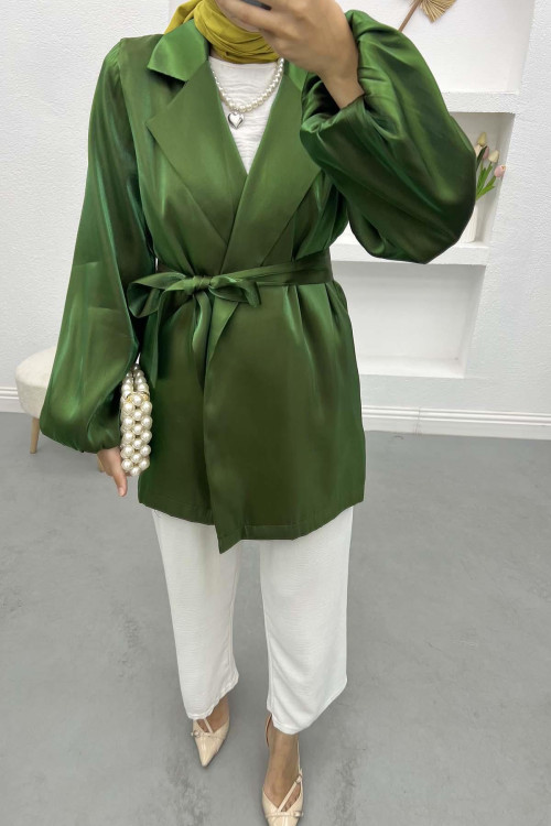 Belted Shiny Jacket Green