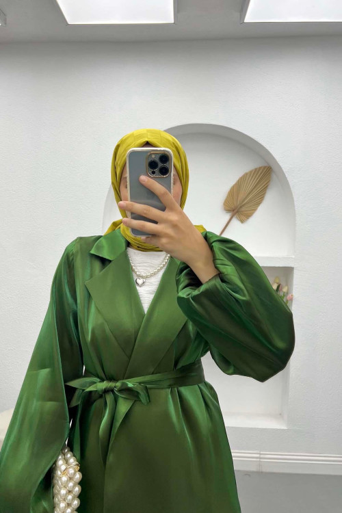 Belted Shiny Jacket Green