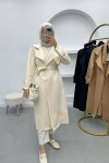 Belted Scuba Trench Coat Cream