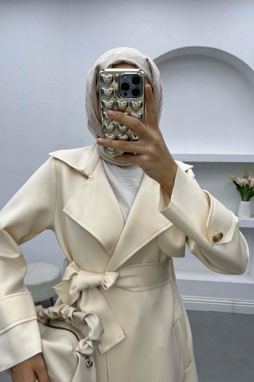 Belted Scuba Trench Coat Cream