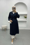 Belted Scuba Trench Coat Navy Blue