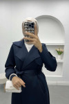 Belted Scuba Trench Coat Navy Blue