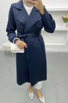 Belted Scuba Trench Coat Navy Blue