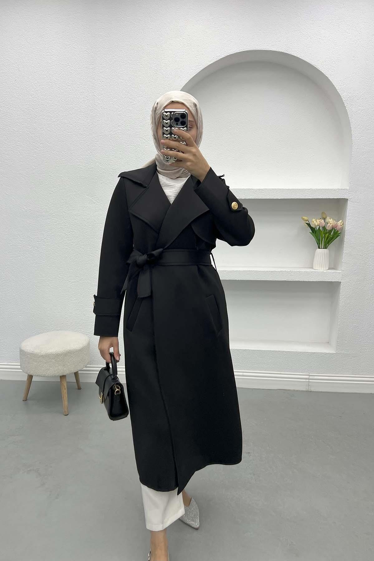 Belted Scuba Trench Coat Black