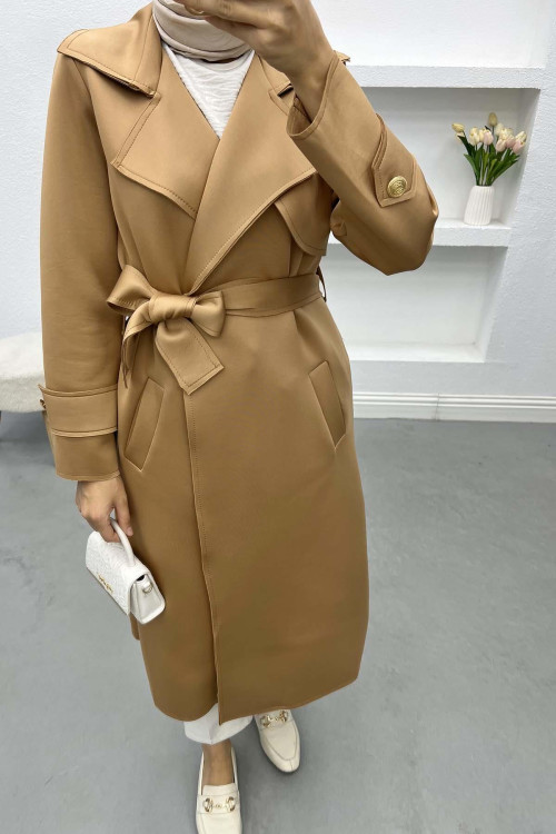 Belted Scuba Trench Coat Milky Coffee