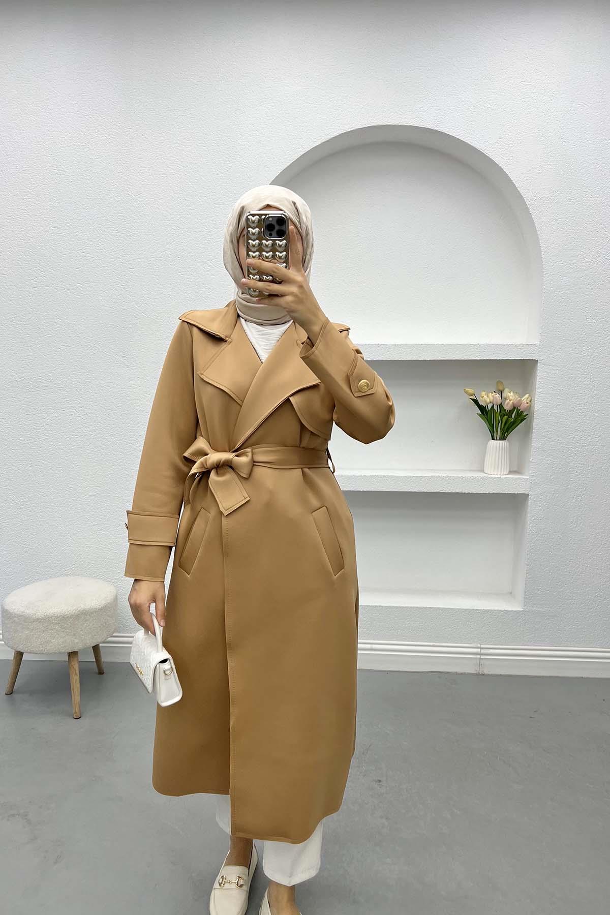 Belted Scuba Trench Coat Milky Coffee