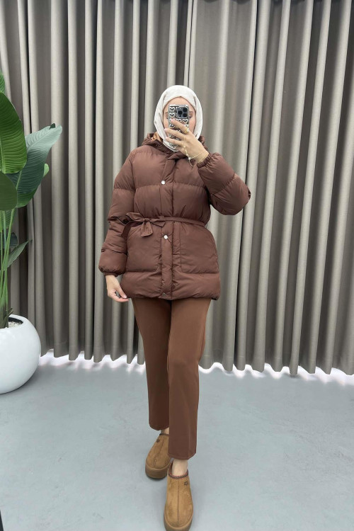 Belted Puffer Jacket Bitter Coffee