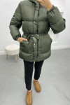 Belted Puffer Jacket Khaki