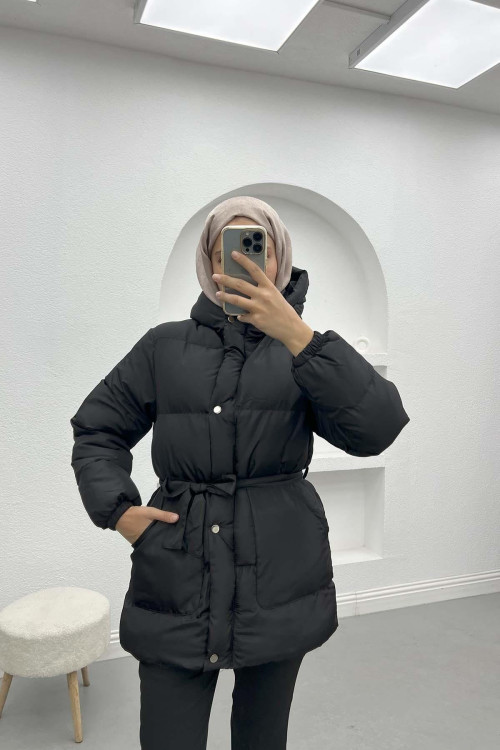 Belted Puffer Jacket Black