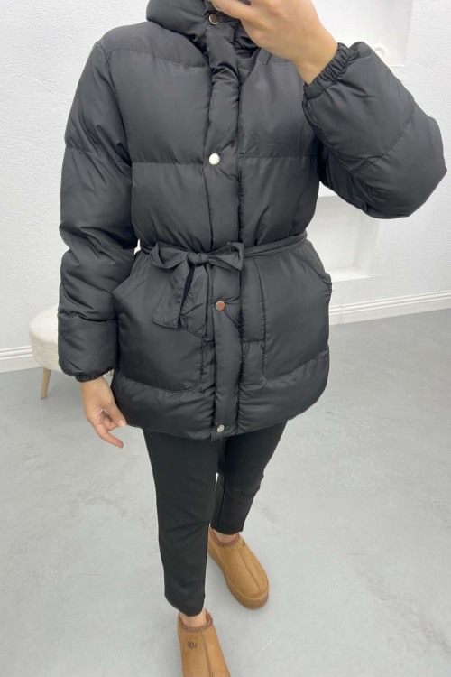 Belted Puffer Jacket Black