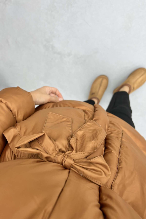 Belted Puffer Jacket Tan