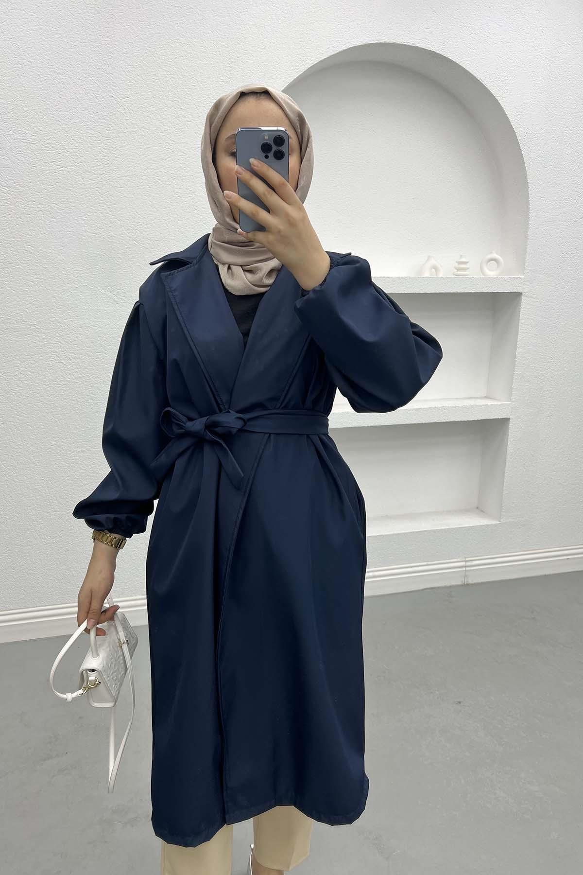 Belted Trench Coat Navy Blue