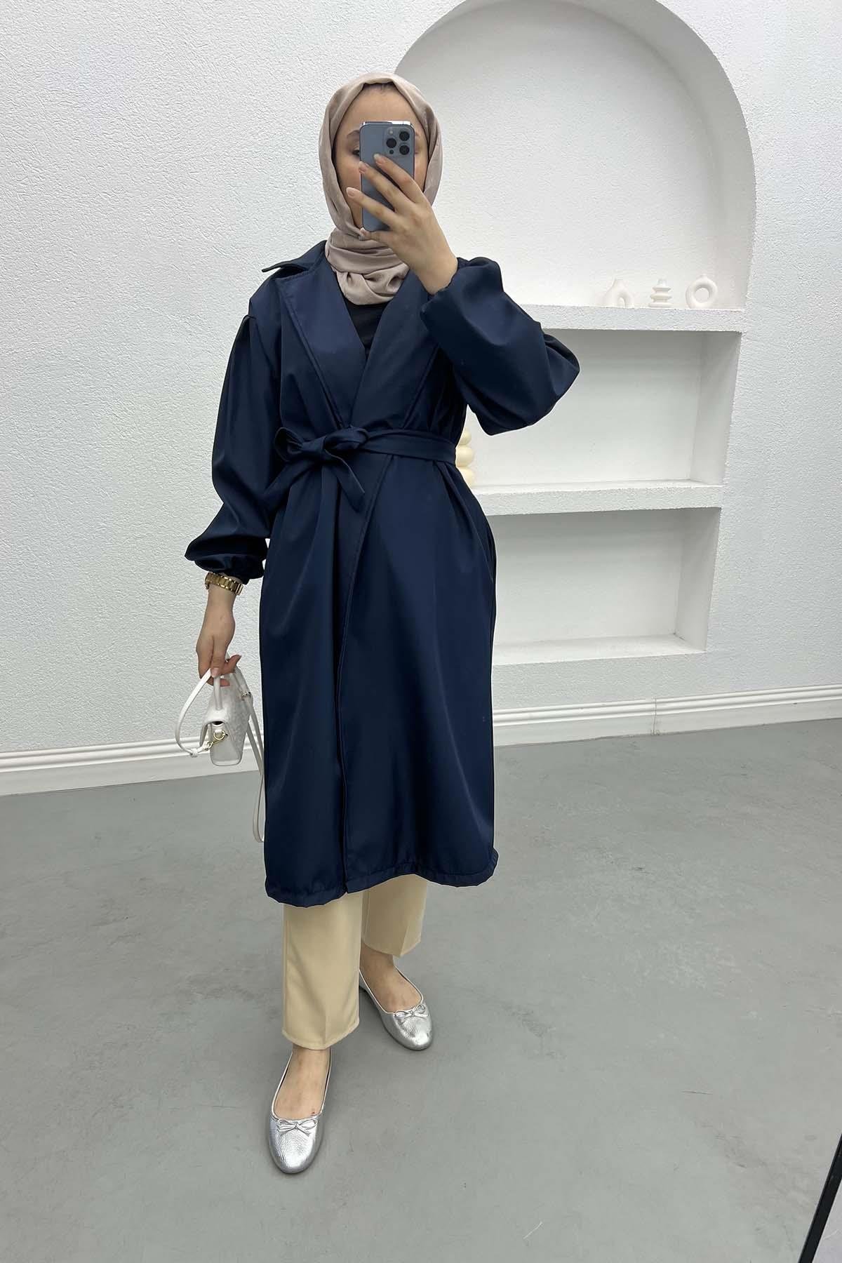 Belted Trench Coat Navy Blue