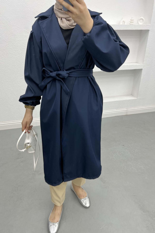 Belted Trench Coat Navy Blue