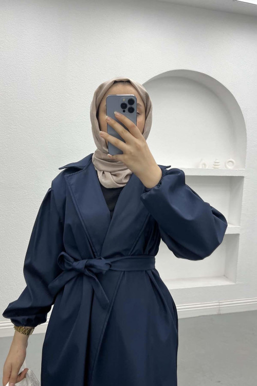 Belted Trench Coat Navy Blue