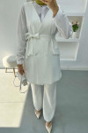 Belted Vest Set White