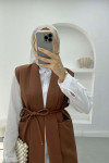 Belted Vest Set Brown