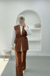 Belted Vest Set Brown