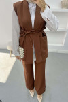 Belted Vest Set Brown