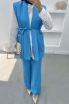 Belted Vest Set Blue