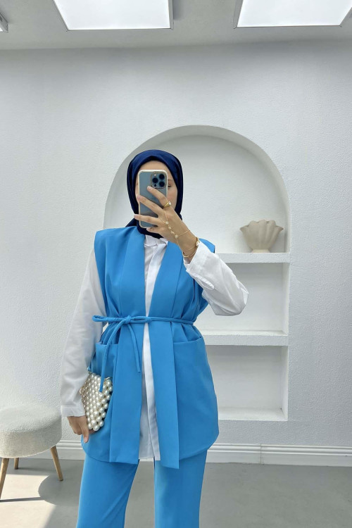 Belted Vest Set Blue