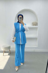 Belted Vest Set Blue