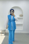 Belted Vest Set Blue