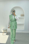 Belted Vest Set Aqua Green