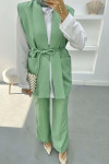 Belted Vest Set Aqua Green