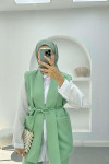 Belted Vest Set Aqua Green