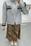 Leopard Pocket Scuba Jacket Gray